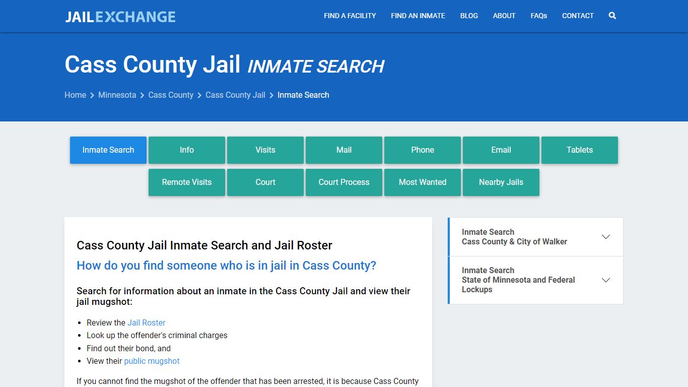 Inmate Search: Roster & Mugshots - Cass County Jail, MN